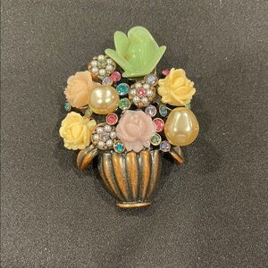 Vintage Joan Rivers Floral Brooch with Pearls and Rhinestones